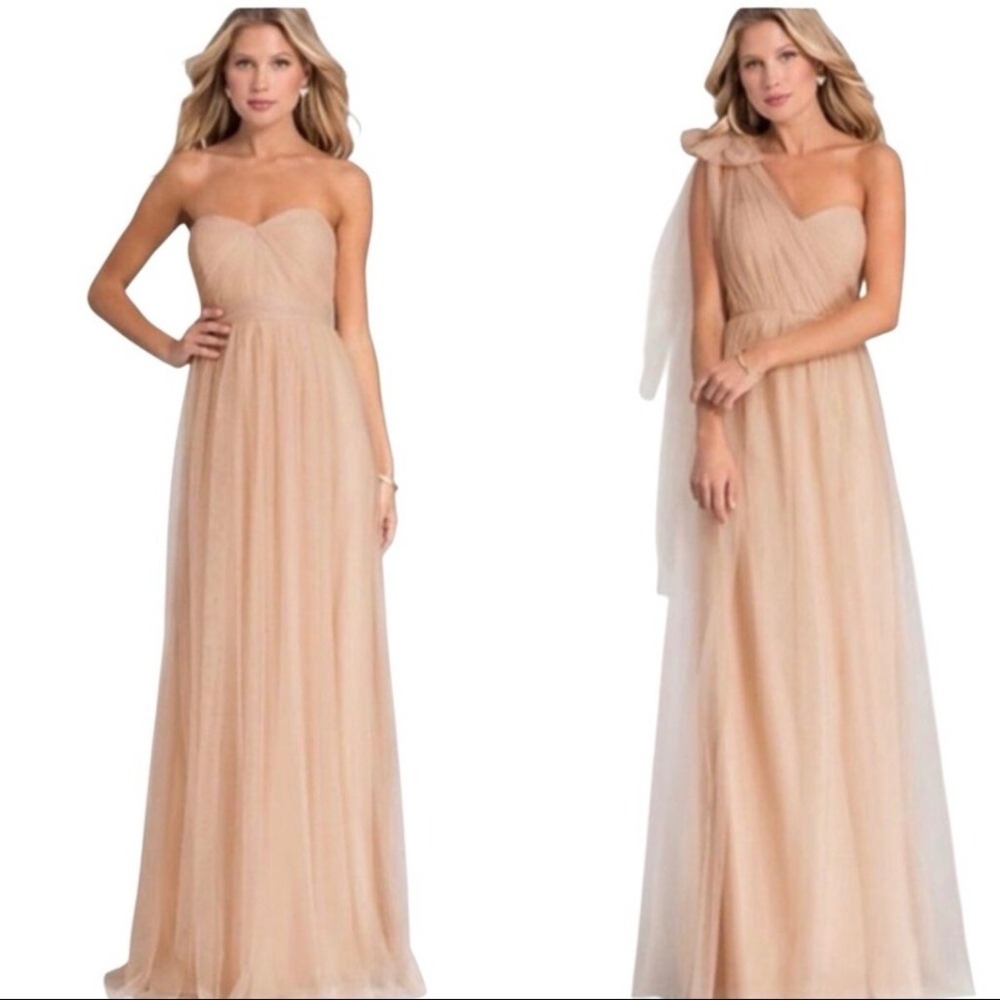 Jenny Yoo Annabelle Convertible Tulle Gown Champagne Tan Bridesmaid Dress Size 0